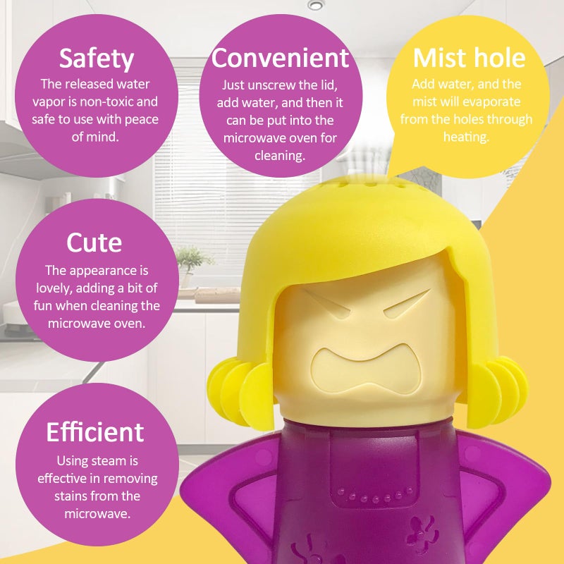 NGT new guide steps Microwave Cleaner Microwave Oven Cleaner High Temperature Steam Cleaning Equipment Tool Fridge Deodorized Easily Crud Steam Cleans Add Vinegar and Water Angry Mama (Purple) - Image 2